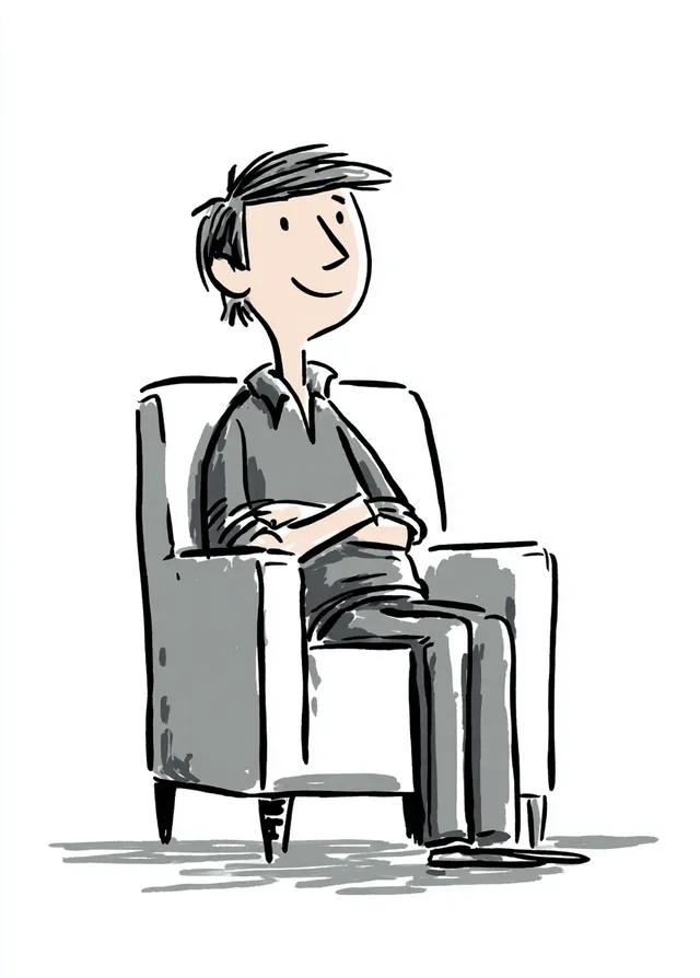 Happy Cartoon Doodle of a Person Sitting in a Chair