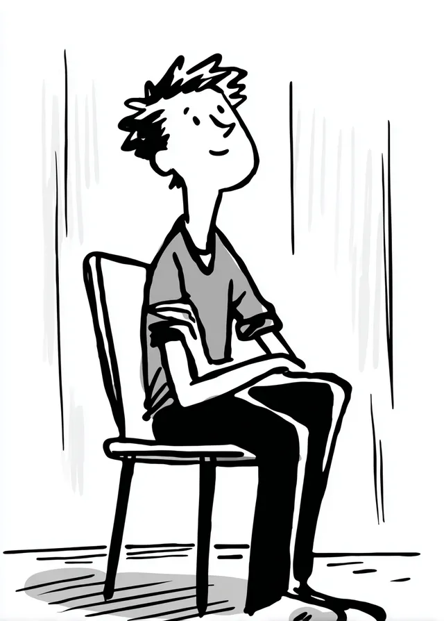 Happy Cartoon Character Sitting in a Chair