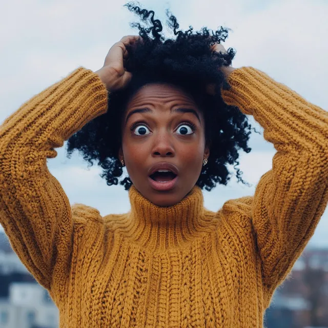 a woman with a surprised look on her face