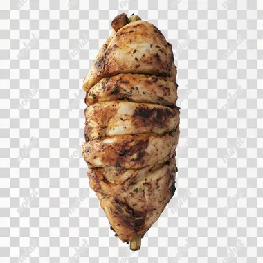 generate a chicken shawarma standing photo hyper realistic with white backgroud