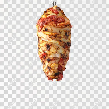 generate a chicken shawarma standing photo hyper realistic with white backgroud