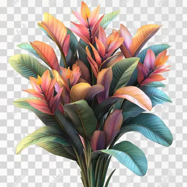 3D rendering of a bird of paradise plant, isolated on a white background, in an isometric view. --s 750