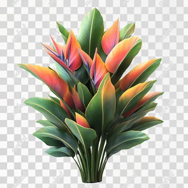 3D rendering of a bird of paradise plant, isolated on a white background, in an isometric view. --s 750