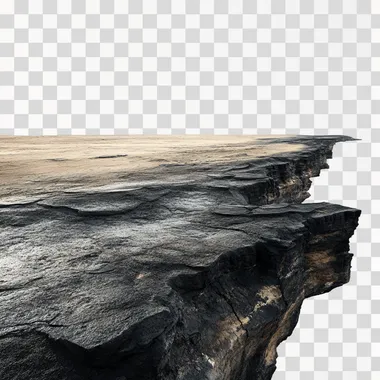 an isolated flat and black bedrock in the desert, TOP view, white background,  or bushes or crevices,