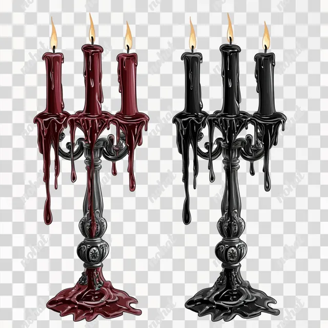 PNG Gothic Candles with Blood Dripping in Candelabra Clip Art for Decor