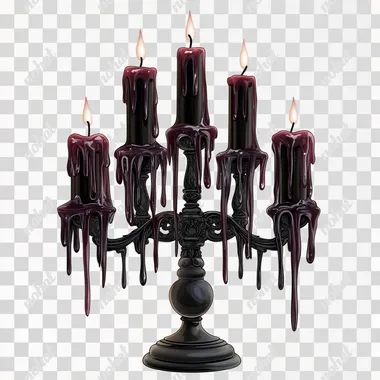 clip art isolated on a white background, gothic candelabras, with melting wax dripping from black and maroon candles