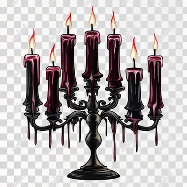 clip art isolated on a white background, gothic candelabras, with melting wax dripping from black and maroon candles