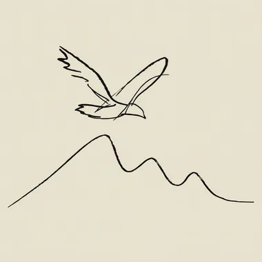 an icon of an eagly flying over a mountain, simple, line drawing, 1 line, scribble   chugda6 --s 50