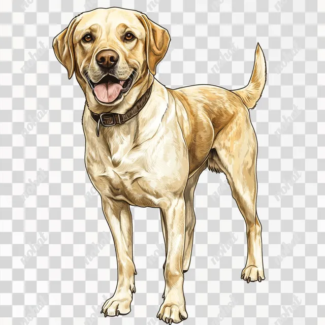 PNG Yellow Labrador Dog with Collar Standing on Checkered Floor