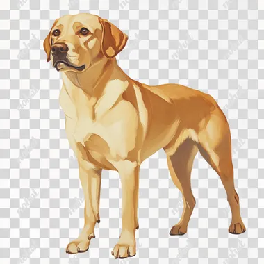 A standing yellow labrador with a pure white background