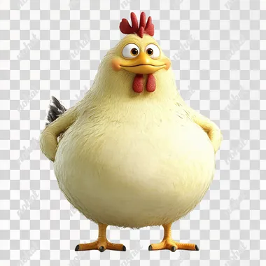 Chicken pose, full body shot, realistic style, Pixar style, white background, fat, naive, head held high, light and shadow, HD ar 4:3