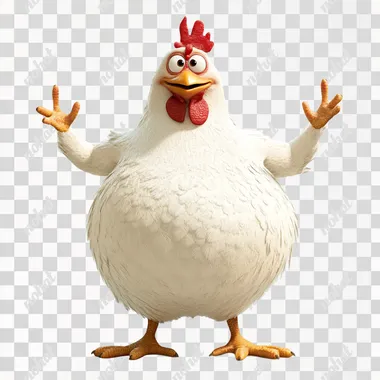 Chicken pose, full body shot, realistic style, Pixar style, white background, fat, naive, head held high, light and shadow, HD ar 4:3