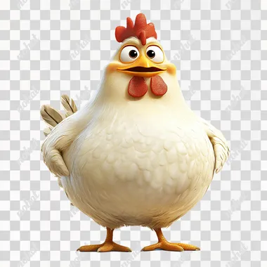 Chicken pose, full body shot, realistic style, Pixar style, white background, fat, naive, head held high, light and shadow, HD ar 4:3