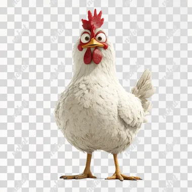 Chicken pose, full body shot, realistic style, Pixar style, white background, fat, naive, head held high, light and shadow, HD ar 4:3