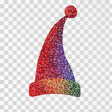 A minimalist glitter silhouette clip art isolated on white, a simple doodle glittery colorful Christmas hat icon drawn, simple forms of the silhouette, inspired by modern iconography and sparkle art, clean elegant and eye-catching icon, luxurious design