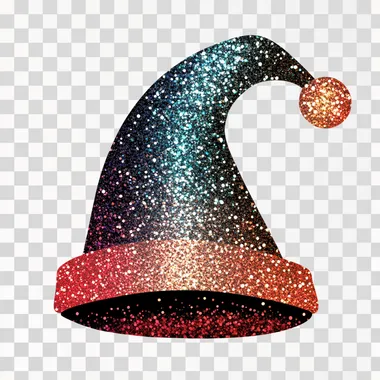 A minimalist glitter silhouette clip art isolated on white, a simple doodle glittery colorful Christmas hat icon drawn, simple forms of the silhouette, inspired by modern iconography and sparkle art, clean elegant and eye-catching icon, luxurious design