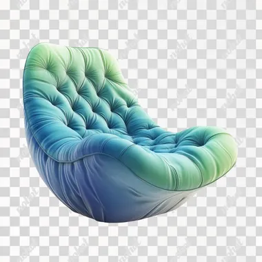 3d render of blue and green gradient chair, rich bright colour, matte texture, tufted fabric, irregular shaped chair. modern, stylish design, white background.High detail, high quality, high texture detail