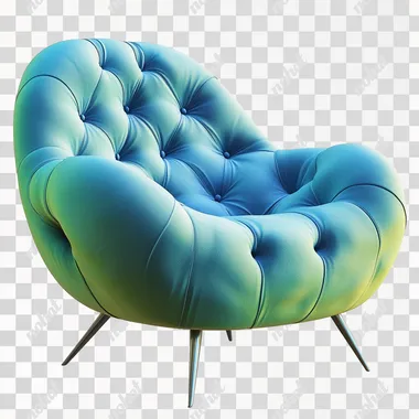 3d render of blue and green gradient chair, rich bright colour, matte texture, tufted fabric, irregular shaped chair. modern, stylish design, white background.High detail, high quality, high texture detail