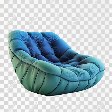 3d render of blue and green gradient chair, rich bright colour, matte texture, tufted fabric, irregular shaped chair. modern, stylish design, white background.High detail, high quality, high texture detail