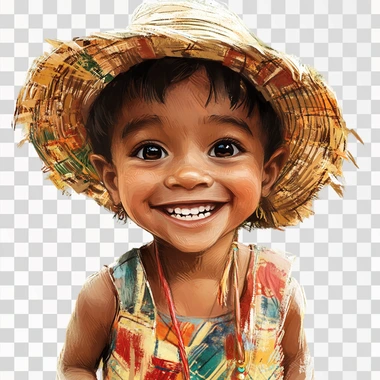 an illustration of a very happy little malagasy boy, 3 years old, wearing his beautiful malabary (malagasy traditional clothe)
