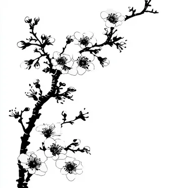 silhouette of cherry blossom flower in black in white on white background