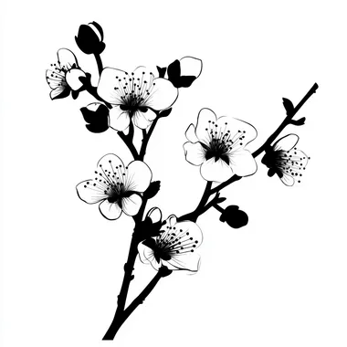 silhouette of cherry blossom flower in black in white on white background