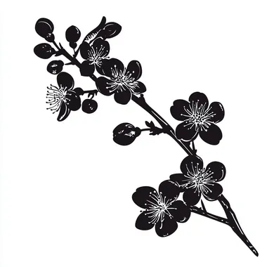 silhouette of cherry blossom flower in black in white on white background