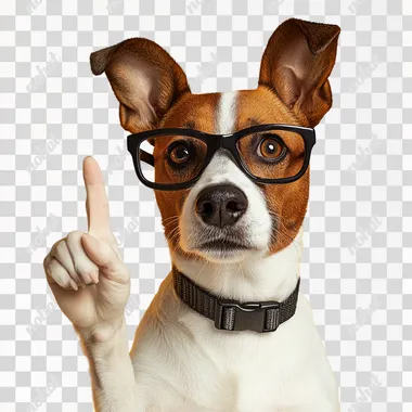 a dog with strict, funny face like a teacher, with an index finger pointing --s 50
