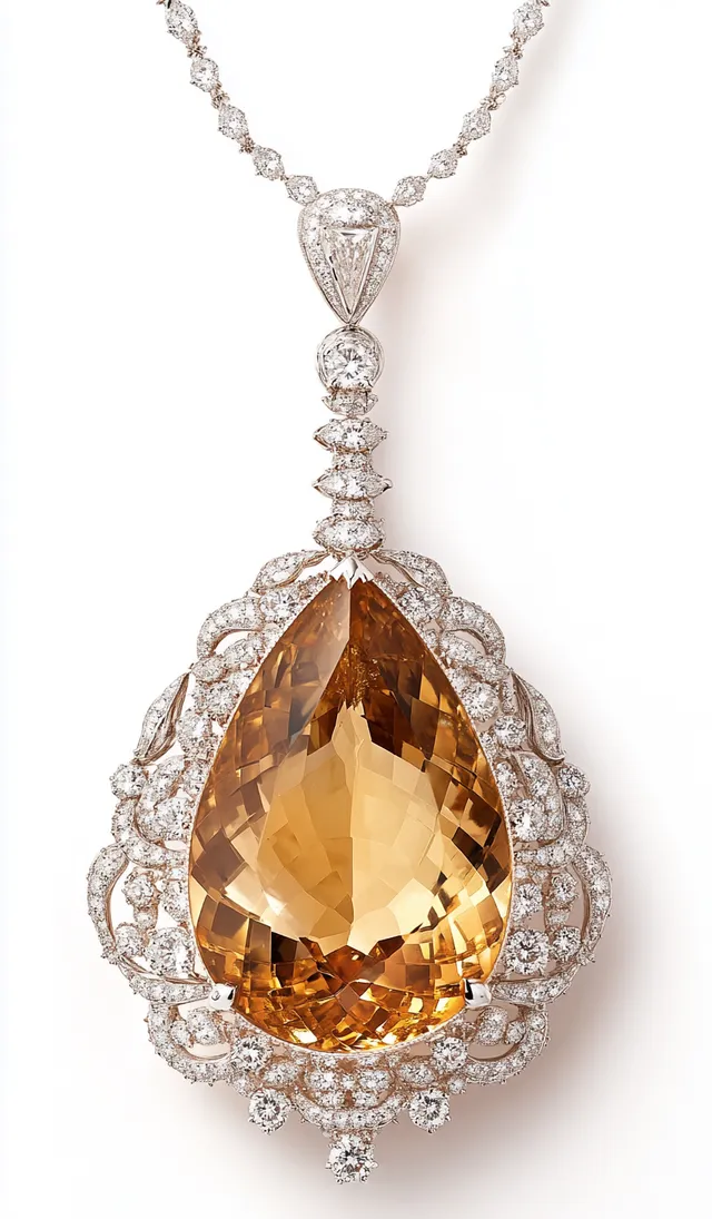 Large Pear-Shaped Yellow Diamond Pendant Necklace in White Gold Setting