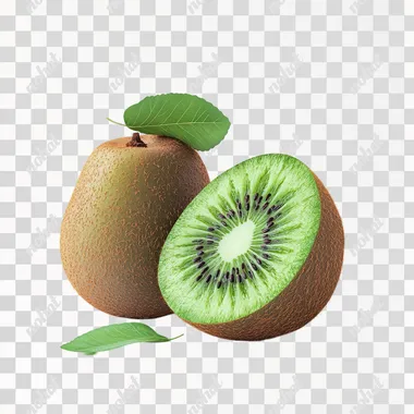 One whole kiwi and half kiwi, on a white background, cut in half, with leaves, realistic photo, on a white background, isolated from the edges, high resolution, no shading. Isolated on a white background. HD4k