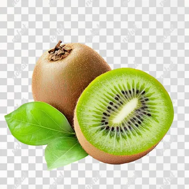 One whole kiwi and half kiwi, on a white background, cut in half, with leaves, realistic photo, on a white background, isolated from the edges, high resolution, no shading. Isolated on a white background. HD4k