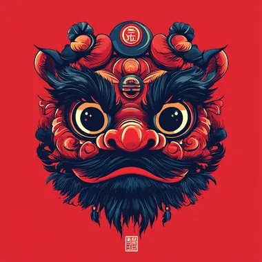 a lunar new year Hong Kong style lion dance minimalism logo  --s 250