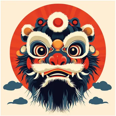 a lunar new year Hong Kong style lion dance minimalism logo  --s 250