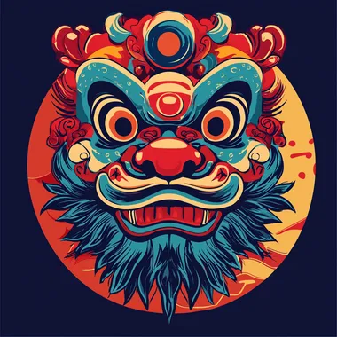 a lunar new year Hong Kong style lion dance minimalism logo  --s 250