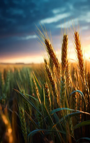 full shot photo of a vibrant wheat field under a colorful sunset sky, golden wheat glowing in the sunlight, cinematic lighting, high detail, ultra-realistic, national geographic   --raw