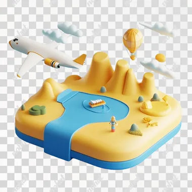 Minimalist aesthetic 3d icon in yellow and blue colors for local tourism company