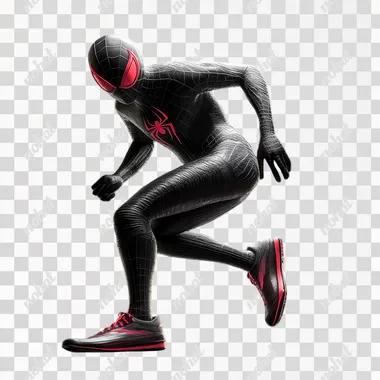 black spiderman runing profil jump feet realistic
