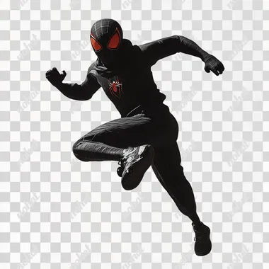 black spiderman runing profil jump feet realistic