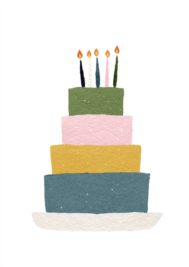 Colorful Birthday Cake with Handwritten Typography