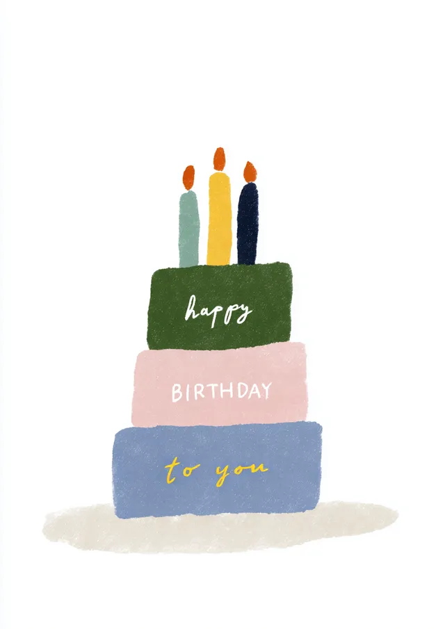Colorful Three-Tiered Birthday Cake with Handwritten Typography