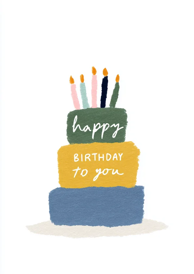 Colorful Birthday Cake with Handwritten Typography