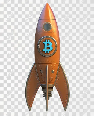 A rocket with Bitcoin logo, 3d render, isolated on white background