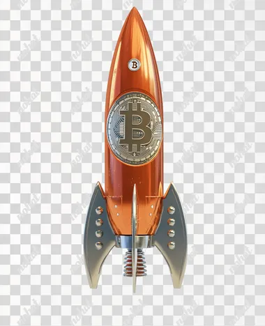 A rocket with Bitcoin logo, 3d render, isolated on white background
