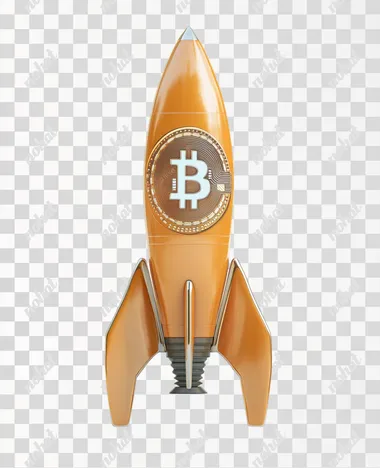 A rocket with Bitcoin logo, 3d render, isolated on white background