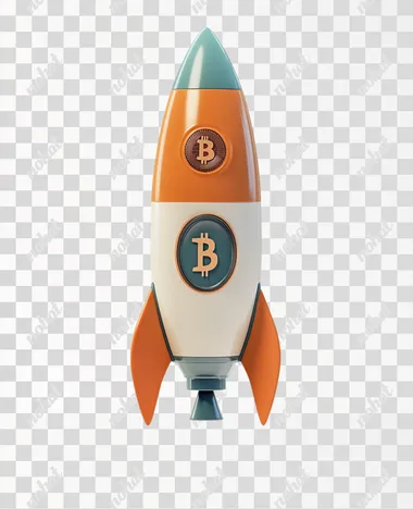 A rocket with Bitcoin logo, 3d render, isolated on white background
