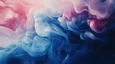 Create a realistic abstract image with a soft, gradient color scheme featuring shades of deep blue and soft pink. Include fluid, smooth shapes that blend seamlessly into one another, conveying a sense of depth and movement.