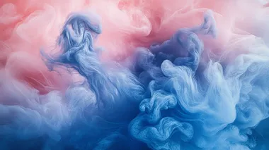 Create a realistic abstract image with a soft, gradient color scheme featuring shades of deep blue and soft pink. Include fluid, smooth shapes that blend seamlessly into one another, conveying a sense of depth and movement.