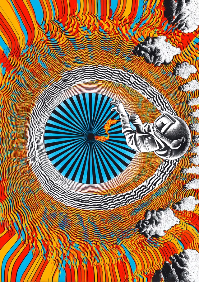 Astronaut in Psychedelic Space: A Journey Through Time