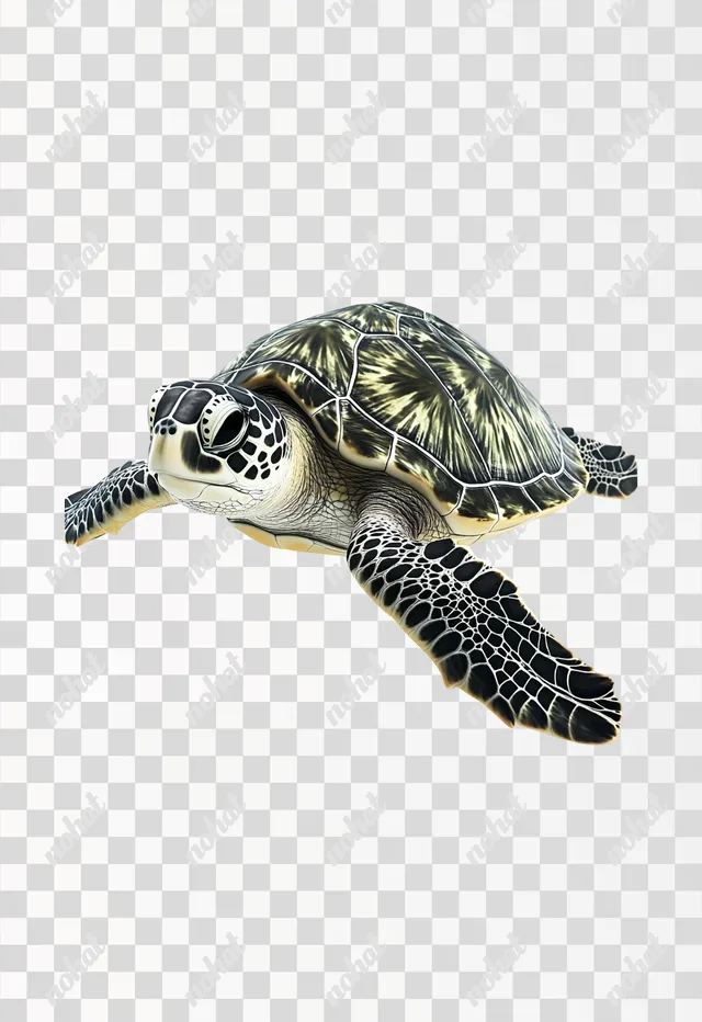 PNG Green Sea Turtle Swimming in Ocean, Minimalist 4K Cinematic Image