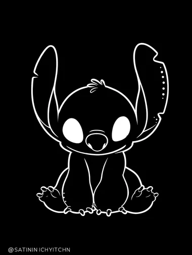 imagine stitch from "lilo and stitch" vinyl sticker design, black and white, high contrast, silhouette, minimal detail, isolated object, vector style, no background ,no color   --raw